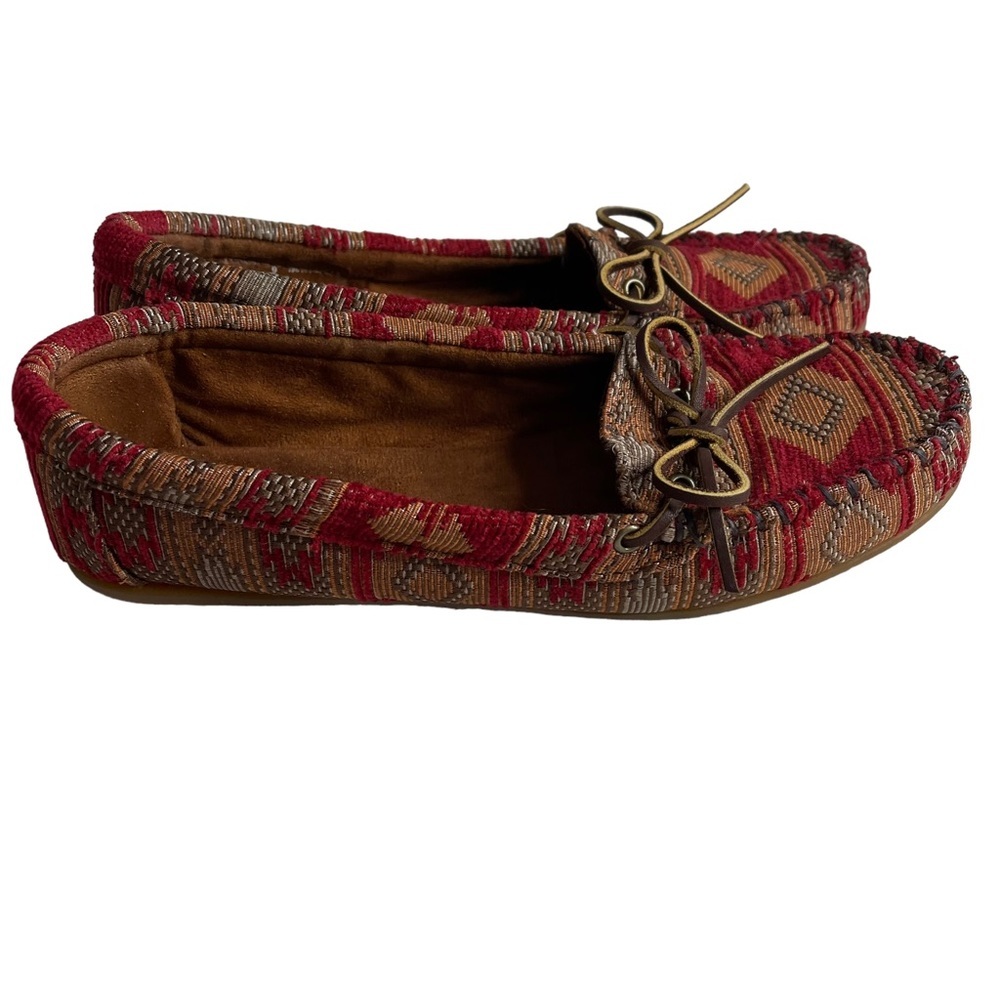 Minnetonka Red and Brown Woven Moccasin Slippers